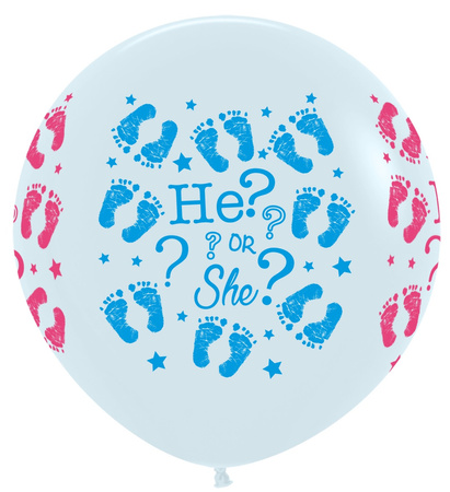 Sempertex Latexballons, White, He Or She, Gender Reveal, Babyshower, 91cm, 2 Stk.