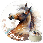 Pony cake topper edible wafer round 20 cm premium, vegan, gluten-free, cut