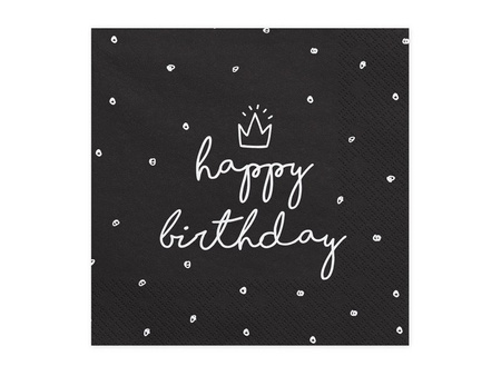 Birthday napkins black, Happy Birthday, 33x33 cm (1 op. / 20 pcs)