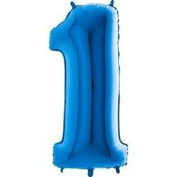 Folienballon, Zahl 1, Blau, 102 cm, Grabo