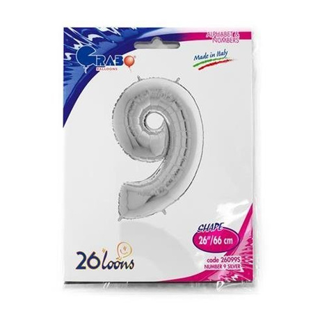 The foil balloon numeral 9, silverware, 66 cm Grabo