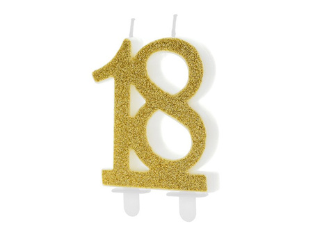 Birthday candle number 18, gold, 7.5 cm