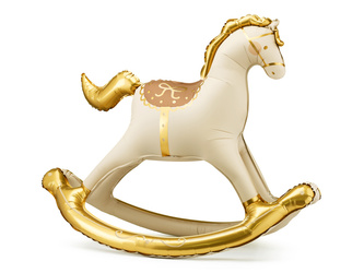 Foil Balloon Rocking Horse – Gold-Cream, 118x104 cm
