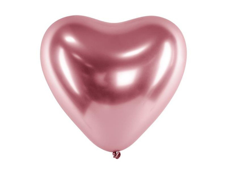 Glossy 27cm balloons, Hearts, rose gold chrome (1 box / 50 pcs.)