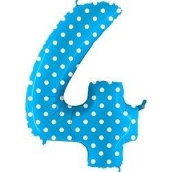 The foil balloon number 4 Turquoise Blue dotted - 102 cm Grabo