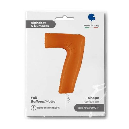 Folienballon Nummer 7, matt orange, 102cm Grabo