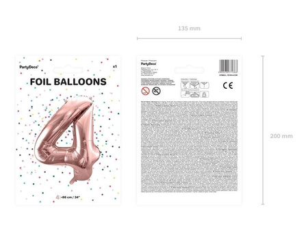 Folienballon Zahl '4', 86 cm, Rosegold
