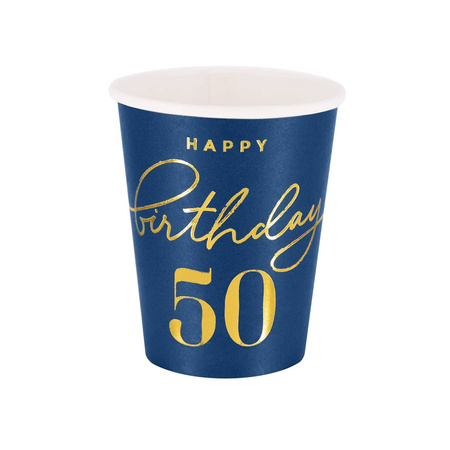 Happy Birthday cups 50, navy blue 220ml 6 pcs.