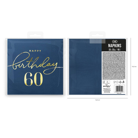 Happy Birthday napkins 60 navy blue 10 pcs.