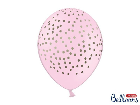 Latexballons, Puderrosa mit goldenen Punkten, 30 cm (1 Pk. / 6 Stk.)