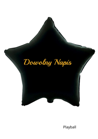 Black, star-shaped foil balloon with a custom message