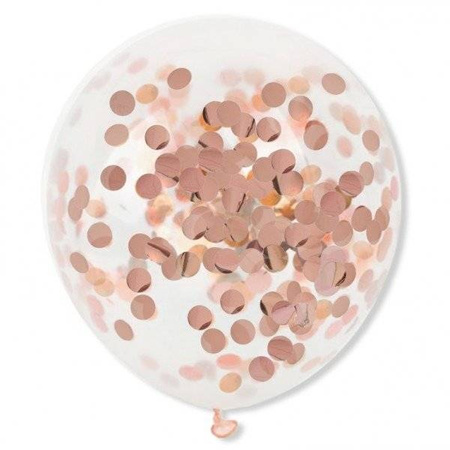 Transparent balloons with confetti, rose gold 30 cm, 100 pcs.