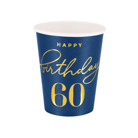 Happy Birthday cups 60, navy blue 220ml 6 pcs.