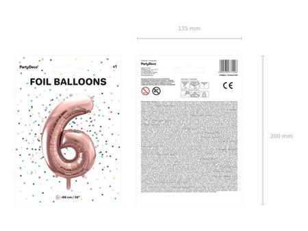 Foil balloon digit '6', 86cm, pink gold