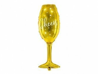 Folienballon, Champagnerglas, Aufdruck 'Cheers', Gold, 28x80 cm