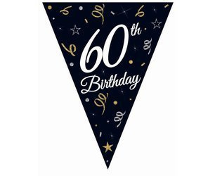 Paper garland, flags, black bunting, 60th birthday, 270 cm