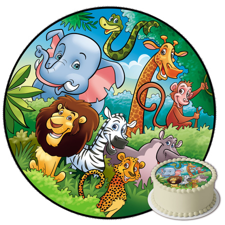 Safari cake topper edible wafer round 20 cm premium, vegan, gluten-free, cut