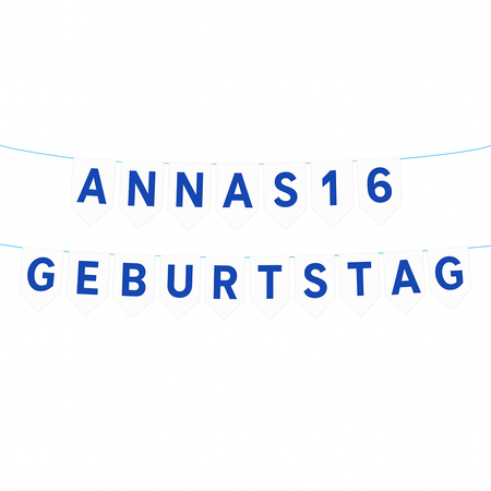 Personalisiertes Banner mit Flaggen, dein Schriftzug, Blau