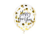 Transparent balloons with golden confetti - Happy New Year, 30 cm, 3 pcs.