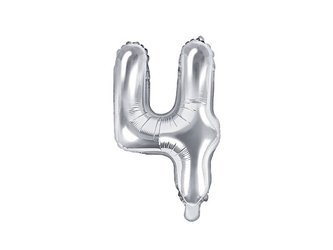 Foil balloon digit 4, 35cm, silver