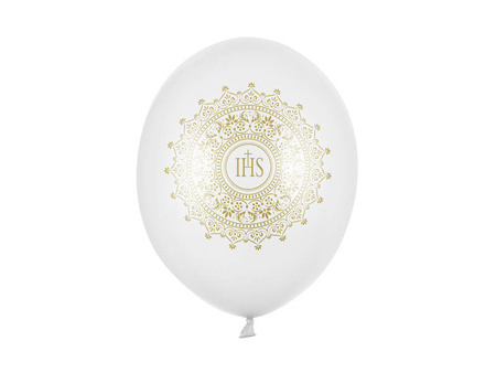 Latexballons IHS , Kommunion, 30 cm, Weiß metallisch (1 Pk. / 6 Stk.)