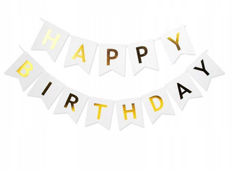 Birthday Garland Happy Birthday white, golden inscription