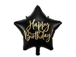 Folienballon, Happy Birthday, Schwarz, Stern, 40cm