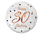 Happy 30th Birthday Folienballon, weiß, rosegold bedruckt, 18'