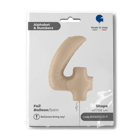 Foil Balloon Number 4, Cream Satin 66cm Grabo